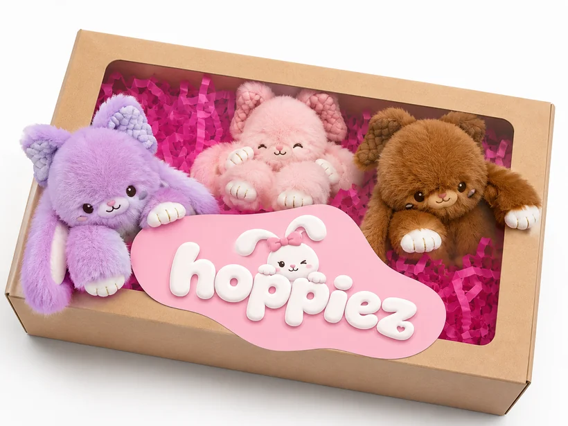 Hoppiez trio box with three surprise bunnies inside